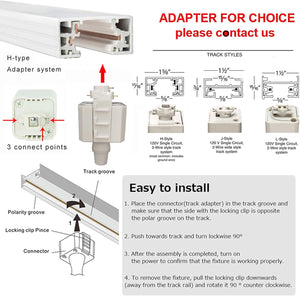 H-type track lighting adapter system with installation guide and style options. Contact for inquiries.