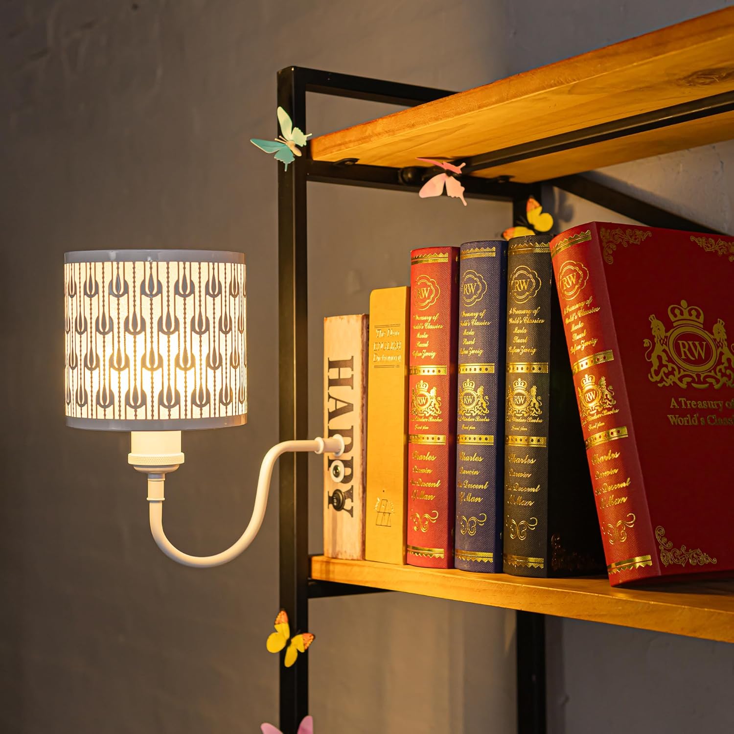 Kiven Cordless Bookshelf Lamp, Rechargeable Bookcase Lighting with Iron Lampshade, Farmhouse Decorative Bookend, Cordless Table Lamp for Bedside Bookshelf Cabinet Home Decor DZ0477W