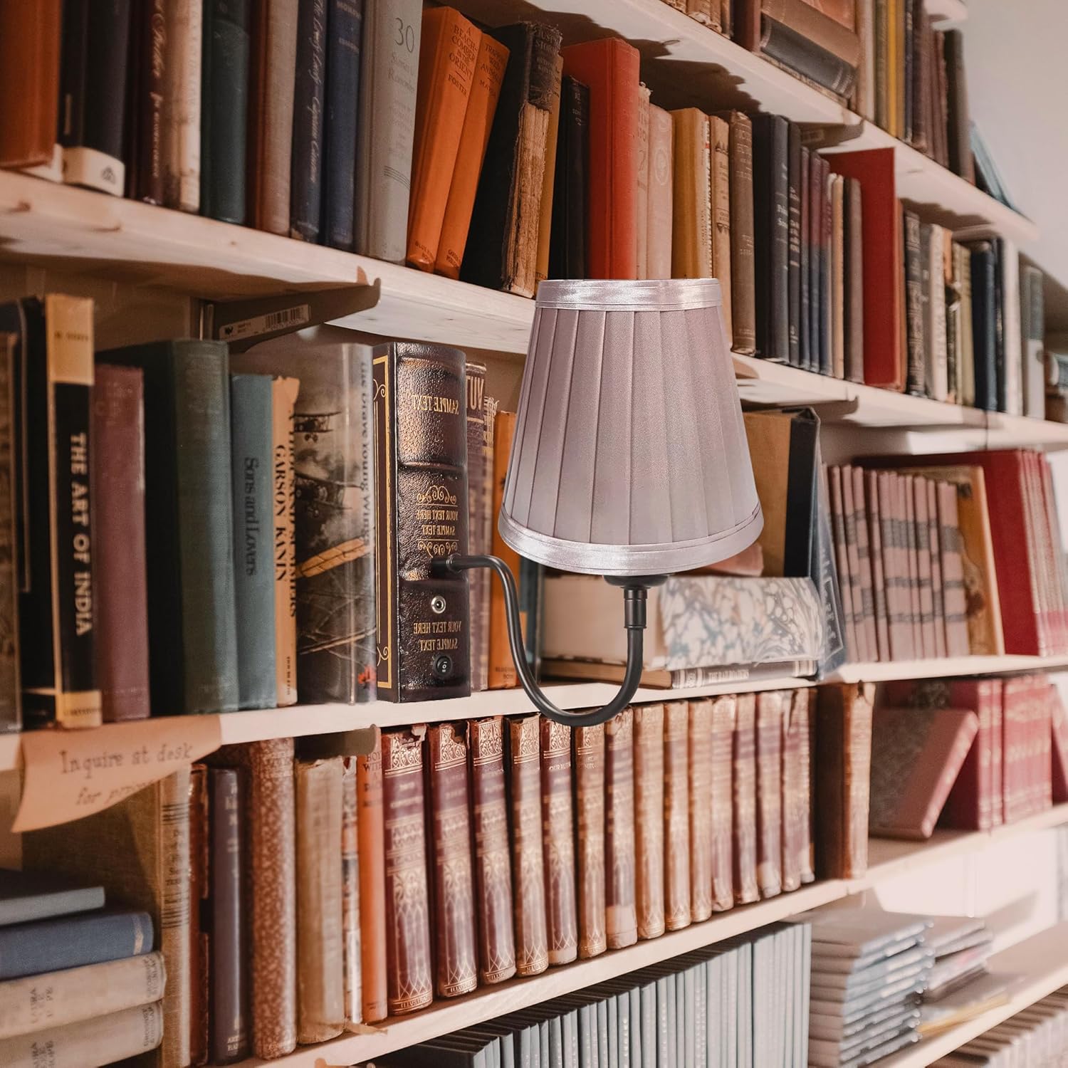 Kiven Cordless Bookshelf Lamp, Set of 2 Rechargeable Bookcase Lighting with Pink Fabric Lampshade, Farmhouse Decorative Bookend, Cordless Table Lamp for Bedside Bookshelf Home Decor