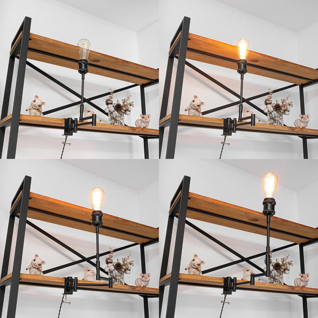 Kiven Plug-in Modern Clip-on Desk Lamp, 1-Light Iron Dimmable Nightstand Lamp with Flexible Arm,Remote Control, Decorative Clamp Lamp for Bookshelf Bedside Office Farmhouse Home Decor