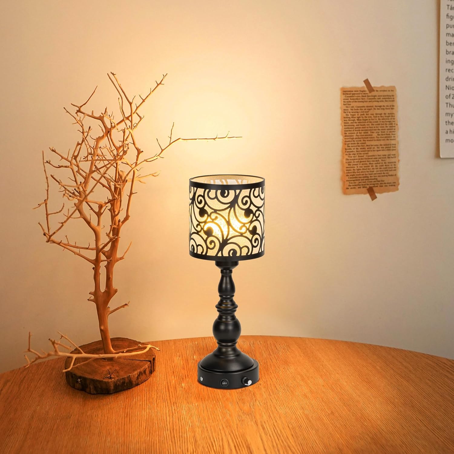Kiven Cordless Table Lamp,Dimmable Rustic Farmhouse Bedside Desk Lamps with Metal Lampshade,2700K Warm White, Rechargeable Nightstand Lamp for Office Home Decor Bedside DZ0471
