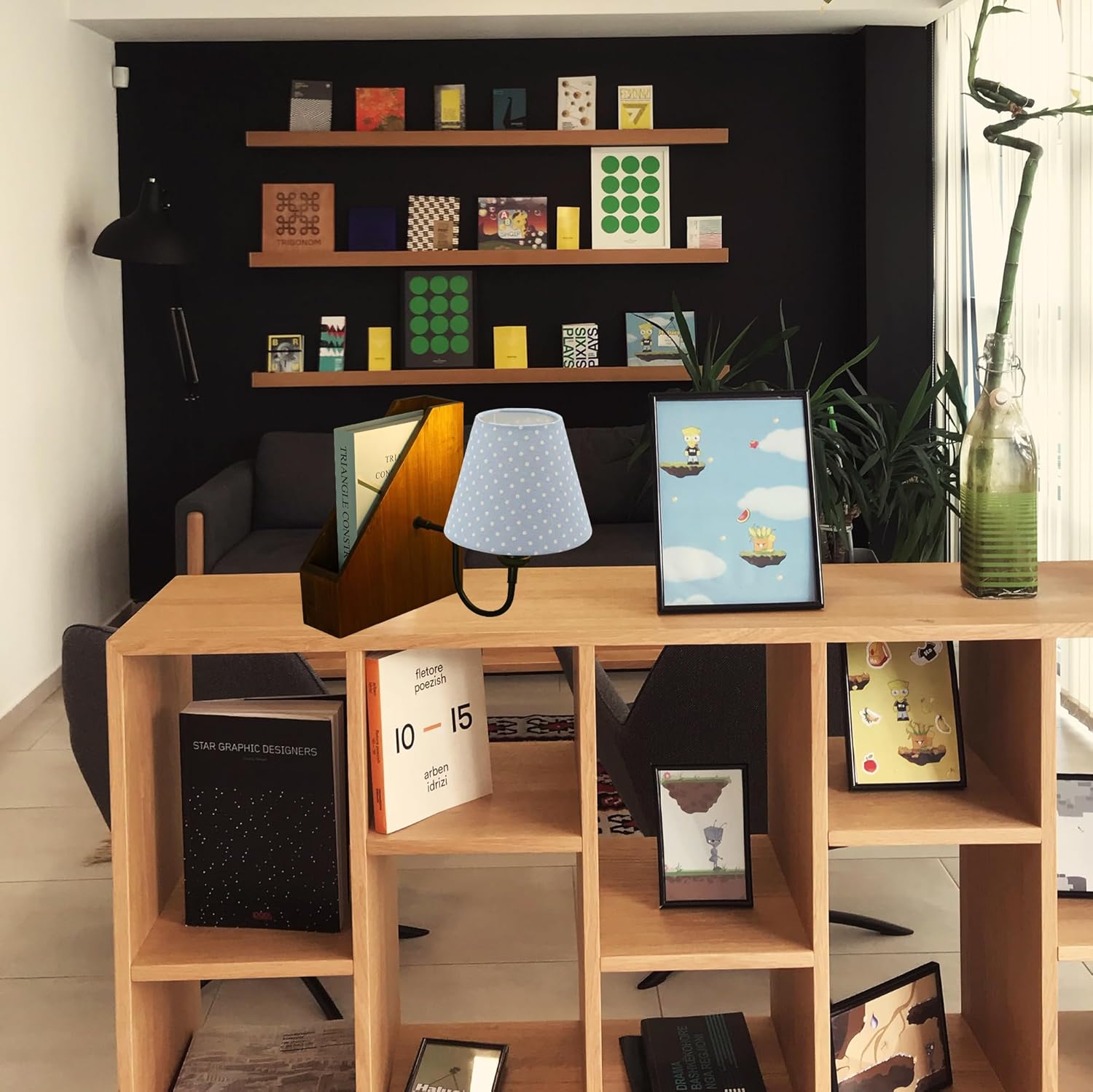 Kiven Cordless Bookshelf Lamp, Rechargeable Bookcase Lighting,Blue Farmhouse Decorative Nightstand Storage Box with LED Light, Cordless Table Lamp for Bedside Bookshelf Cabinet DZ0031