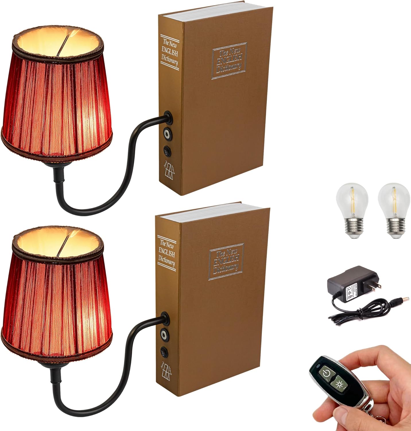 Kiven Cordless Table Lamp, Set of 2 Rechargeable Bookshelf Lamp with Off-White Fabric Lampshade, Farmhouse Decorative Bookend, Cordless Lamp for Office Home Decor Bedside Bookshelf