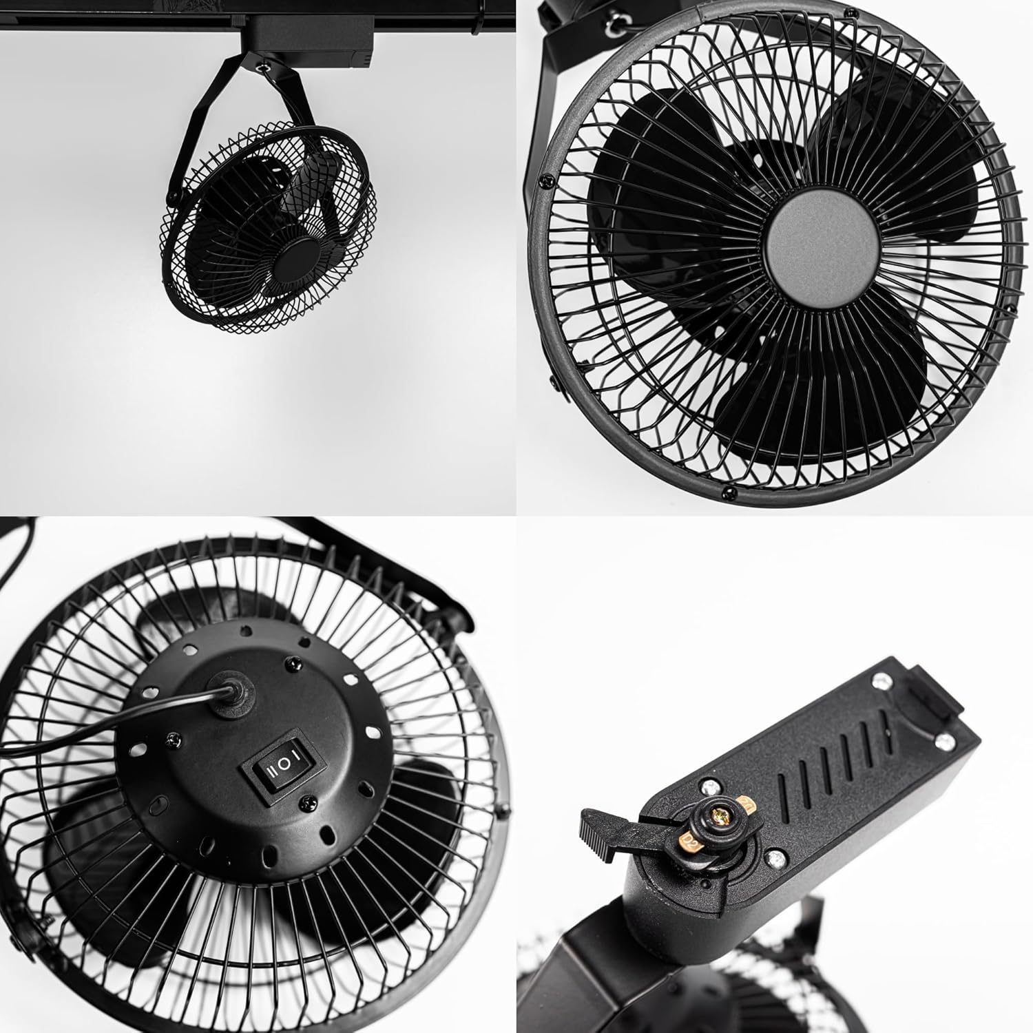 Kiven H-Type Track Ceiling Fan Easy To Install Adjustable Angle Black Metal Fan Vintage Design For Home Office Cooling Plants Shelf