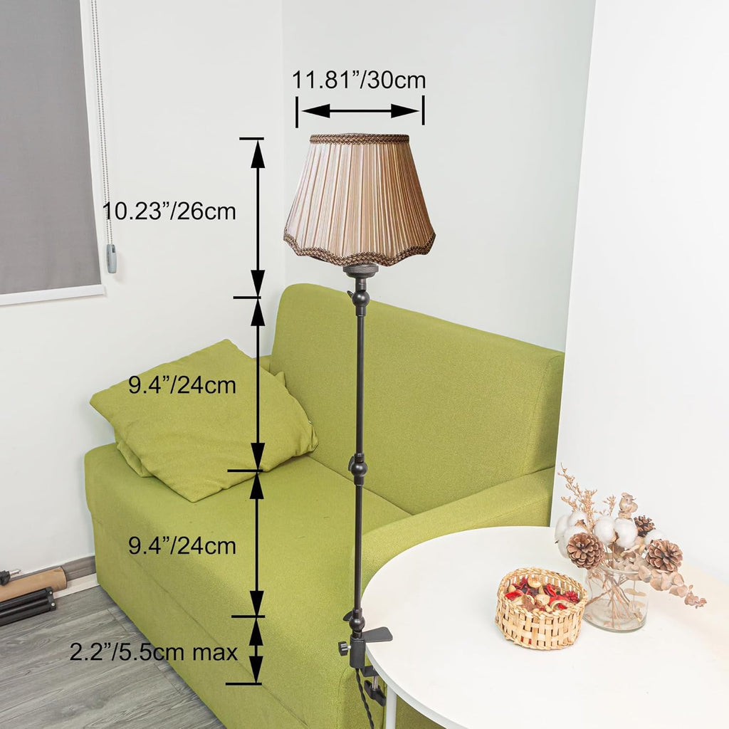 Kiven Plug-in Modern Clip-on Desk Lamp, 1-Light Nightstand Lamp with Flexible Arm, Purple Fabric Drum Lampshade, 8.2FT Plug in Cord, Decorative Clamp Lamp for Bookshelf Bedside Office Home