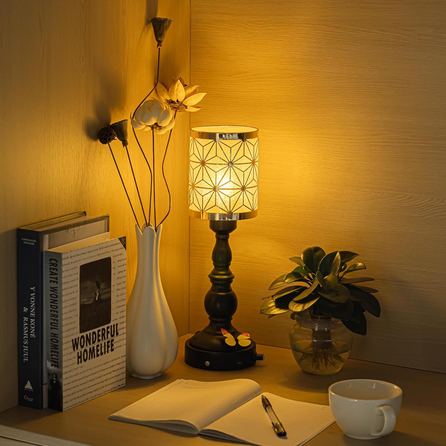 Kiven Cordless Table Lamp,Dimmable Rustic Farmhouse Bedside Desk Lamps with Metal Lampshade,2700K Warm White, Rechargeable Nightstand Lamp for Office Home Decor Bedside DZ0476-S