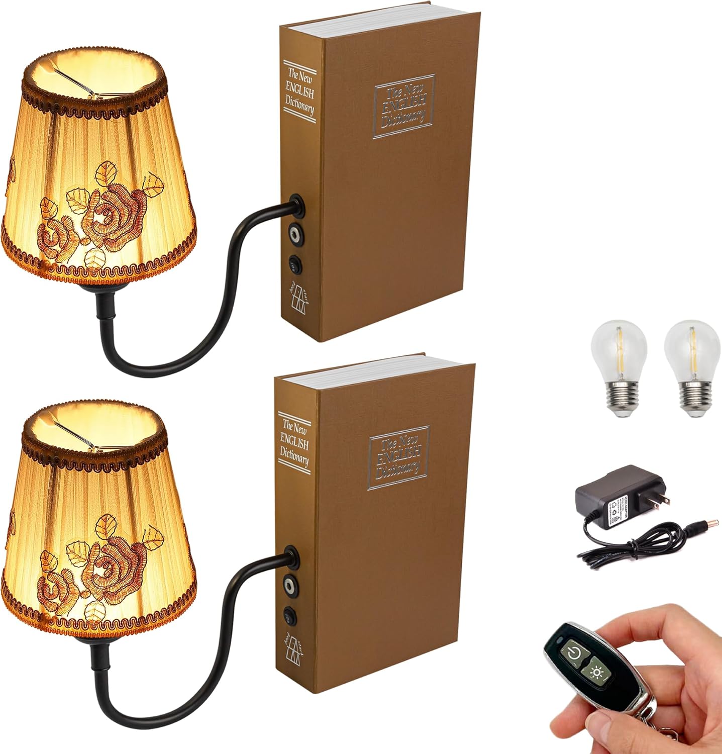Kiven Cordless Table Lamp, Set of 2 Rechargeable Bookshelf Lamp with Off-White Fabric Lampshade, Farmhouse Decorative Bookend, Cordless Lamp for Office Home Decor Bedside Bookshelf
