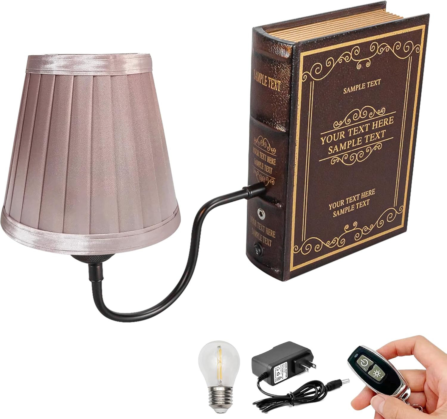 Kiven Cordless Bookshelf Lamp, Set of 2 Rechargeable Bookcase Lighting with Pink Fabric Lampshade, Farmhouse Decorative Bookend, Cordless Table Lamp for Bedside Bookshelf Home Decor