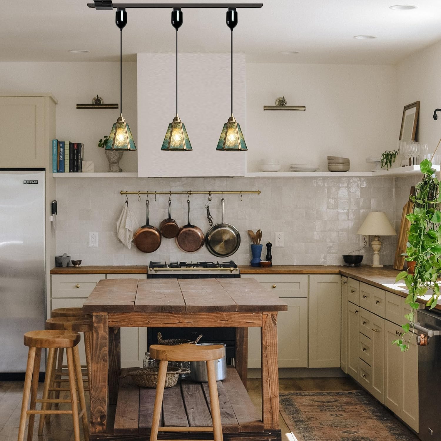3-Lights Track Lighting Pendants Antiqued with Glass Lampshade Decorative for Kitchen Restaurant