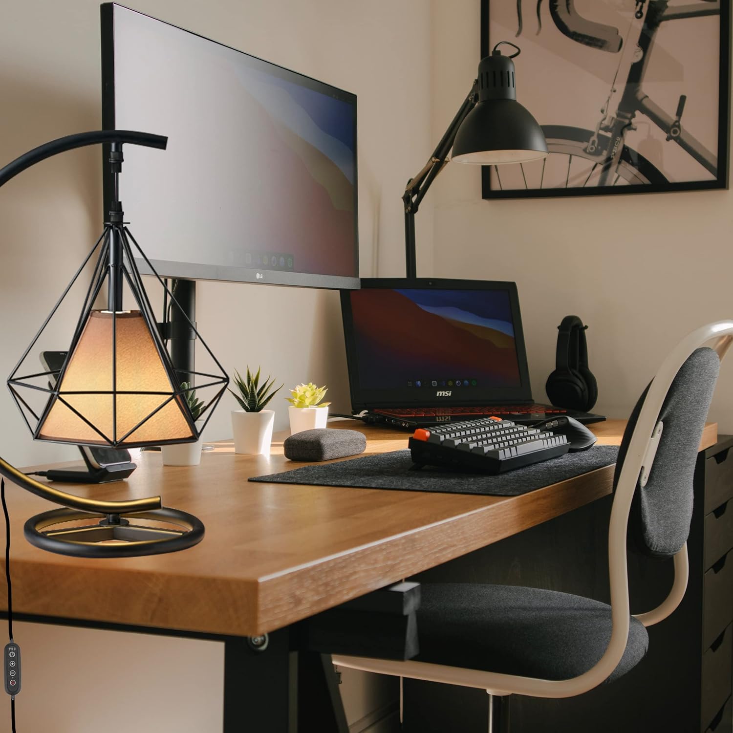 Kiven Modern Plug in Table Lamp, Dimmable Desk Lamp with Brown Fabric Lampshade,Black Finish Nightstand Lamp Plug in with Timing Setting for Reading Living Room Office Studio
