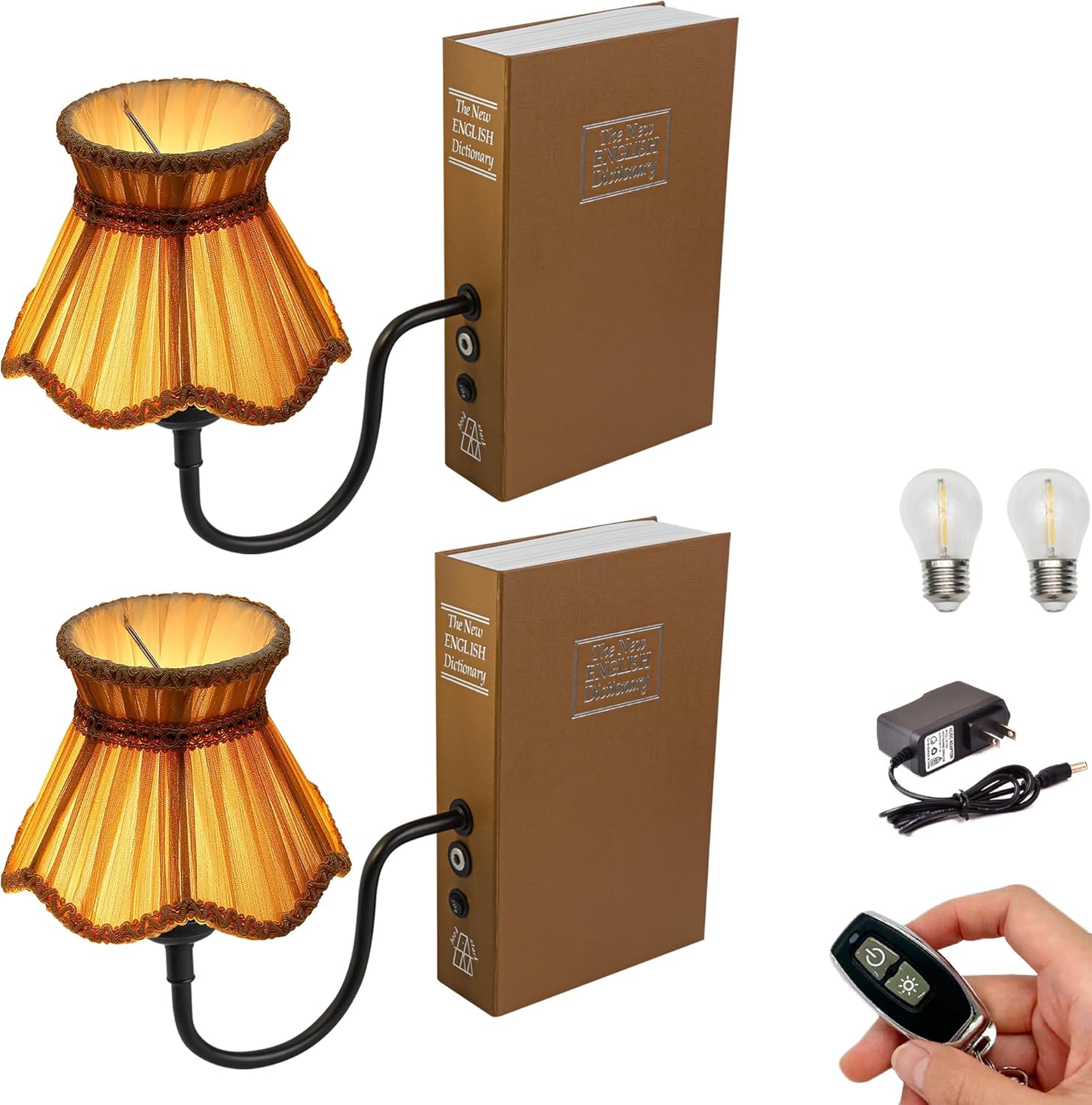 Kiven Cordless Table Lamp, Set of 2 Rechargeable Bookshelf Lamp with Off-White Fabric Lampshade, Farmhouse Decorative Bookend, Cordless Lamp for Office Home Decor Bedside Bookshelf