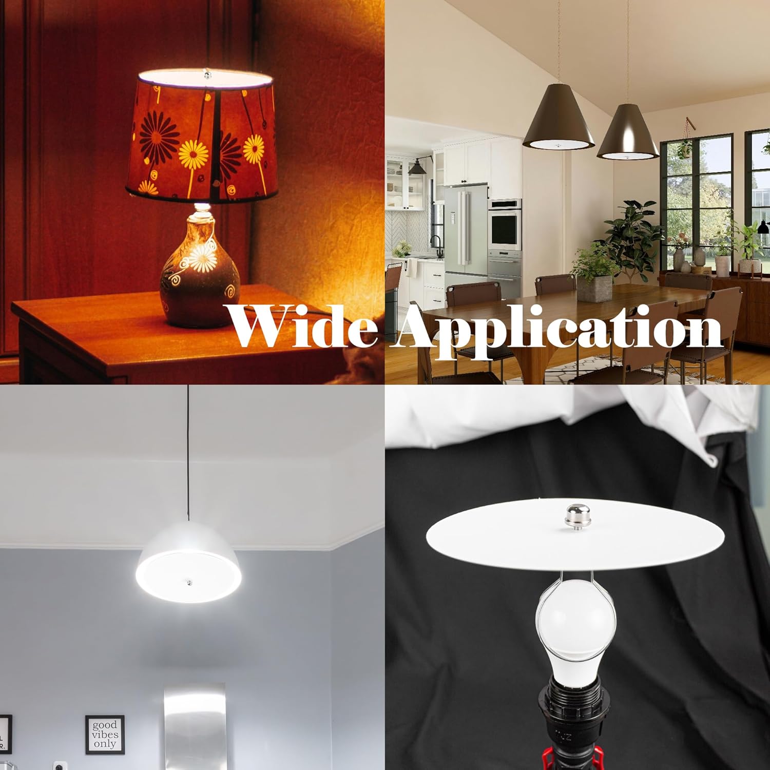 Kiven Lighting fixtures in various settings: pendant lights, ceiling lights, table lamps, showcasing wide application.