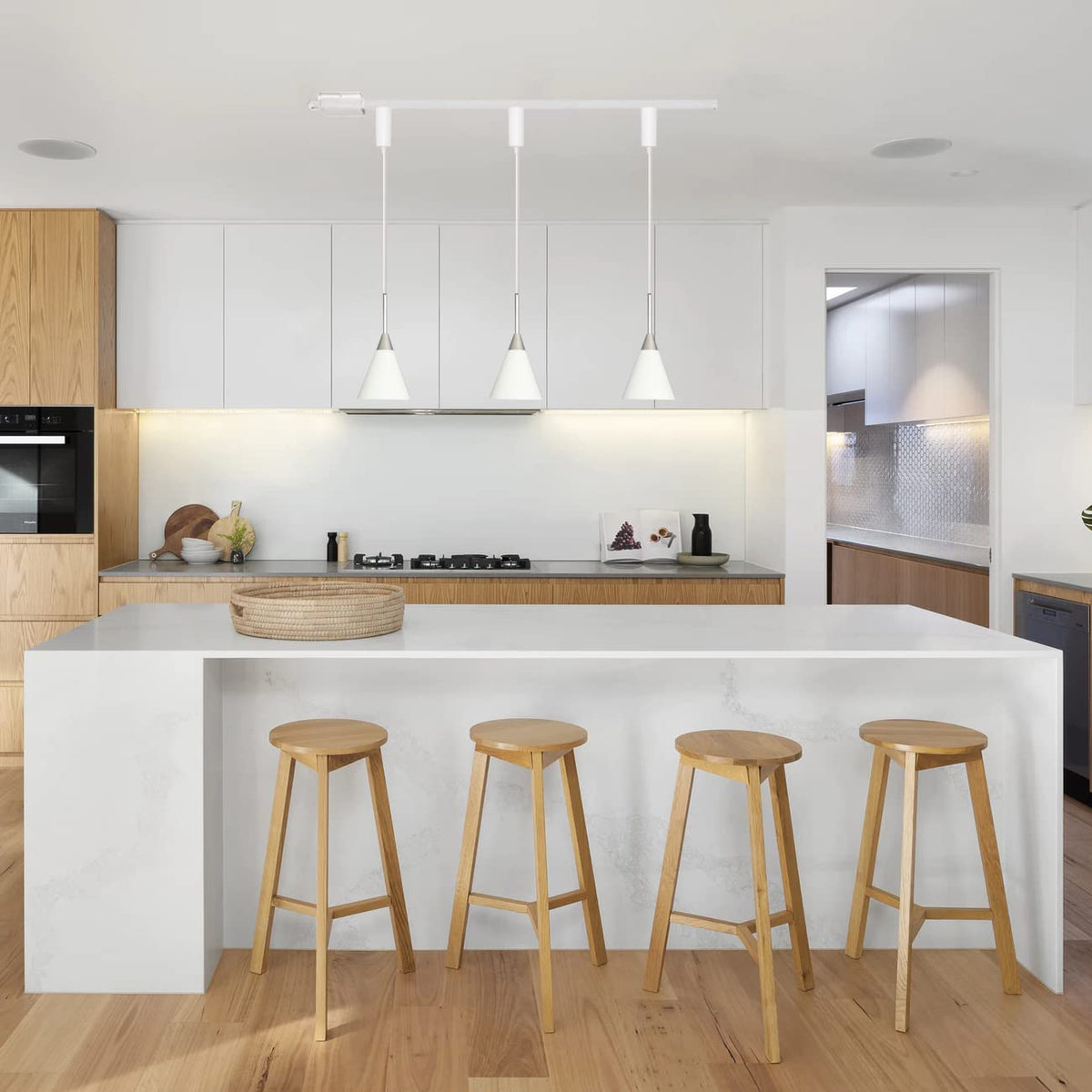 Kiven H-Type Track Lighting, 3-Light Modern Halo Track Pendant Light with White Iron Shade, Track Light Pedant Adjustable Length for Bedroom Kitchen Island Home Shop, E26 Socket