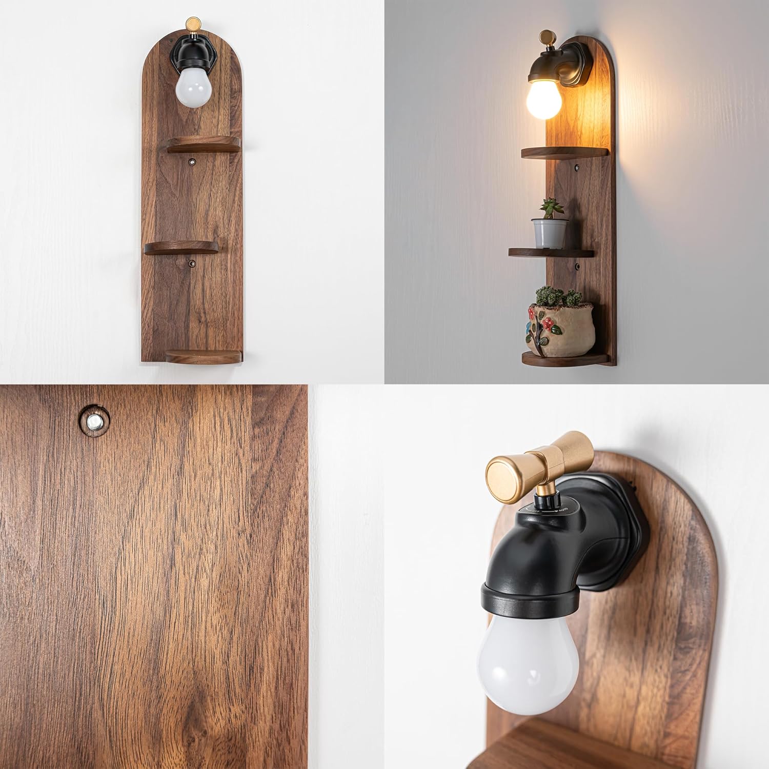 Kiven Battery Operated Wall Sconces with Shelf,Auto ON/Off Motion Sensor Wall Sconces, Farmhouse Wall Shelf with Rechargeable Light for Bedroom Living Room Office