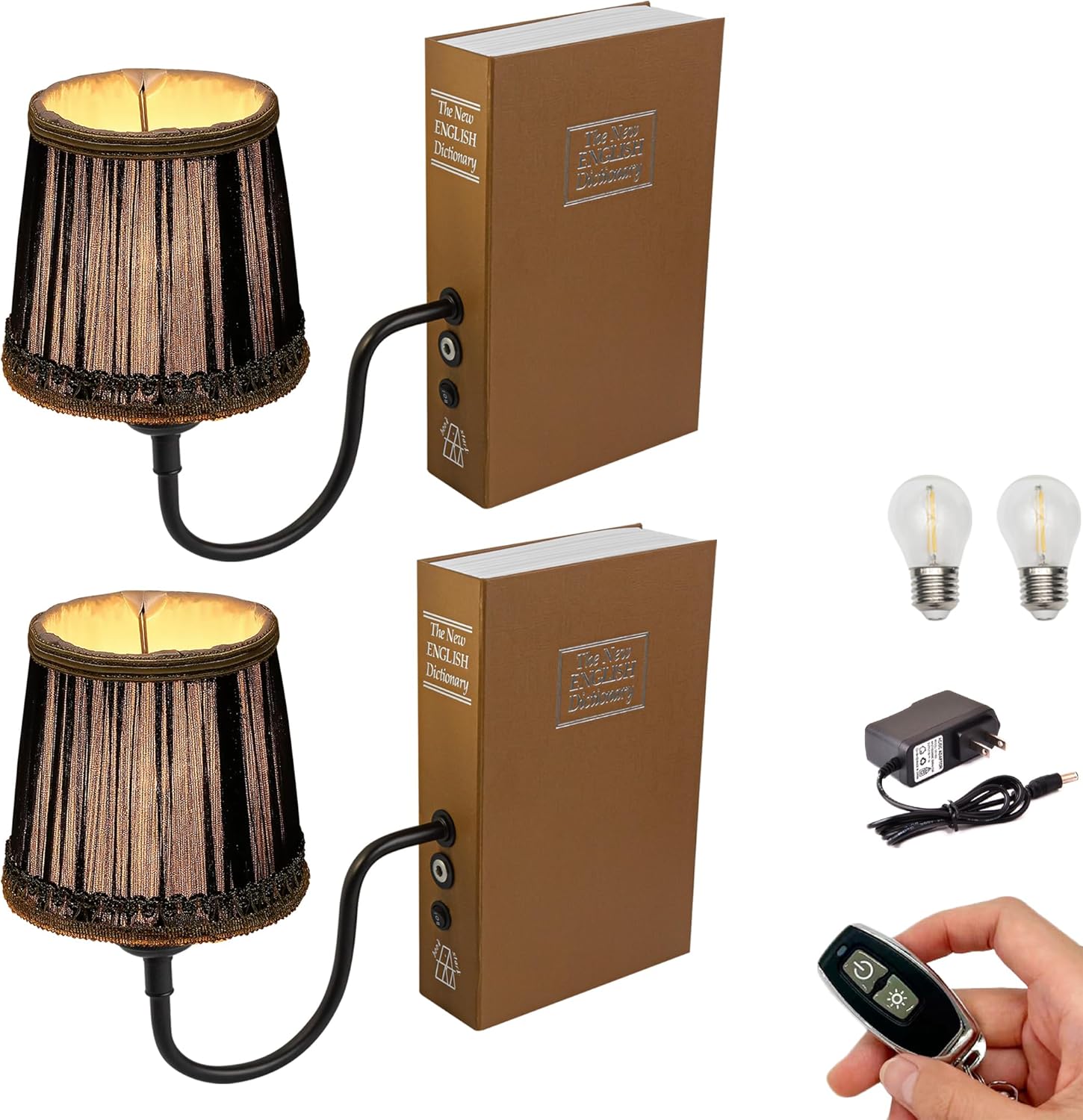 Kiven Cordless Table Lamp, Set of 2 Rechargeable Bookshelf Lamp with Off-White Fabric Lampshade, Farmhouse Decorative Bookend, Cordless Lamp for Office Home Decor Bedside Bookshelf