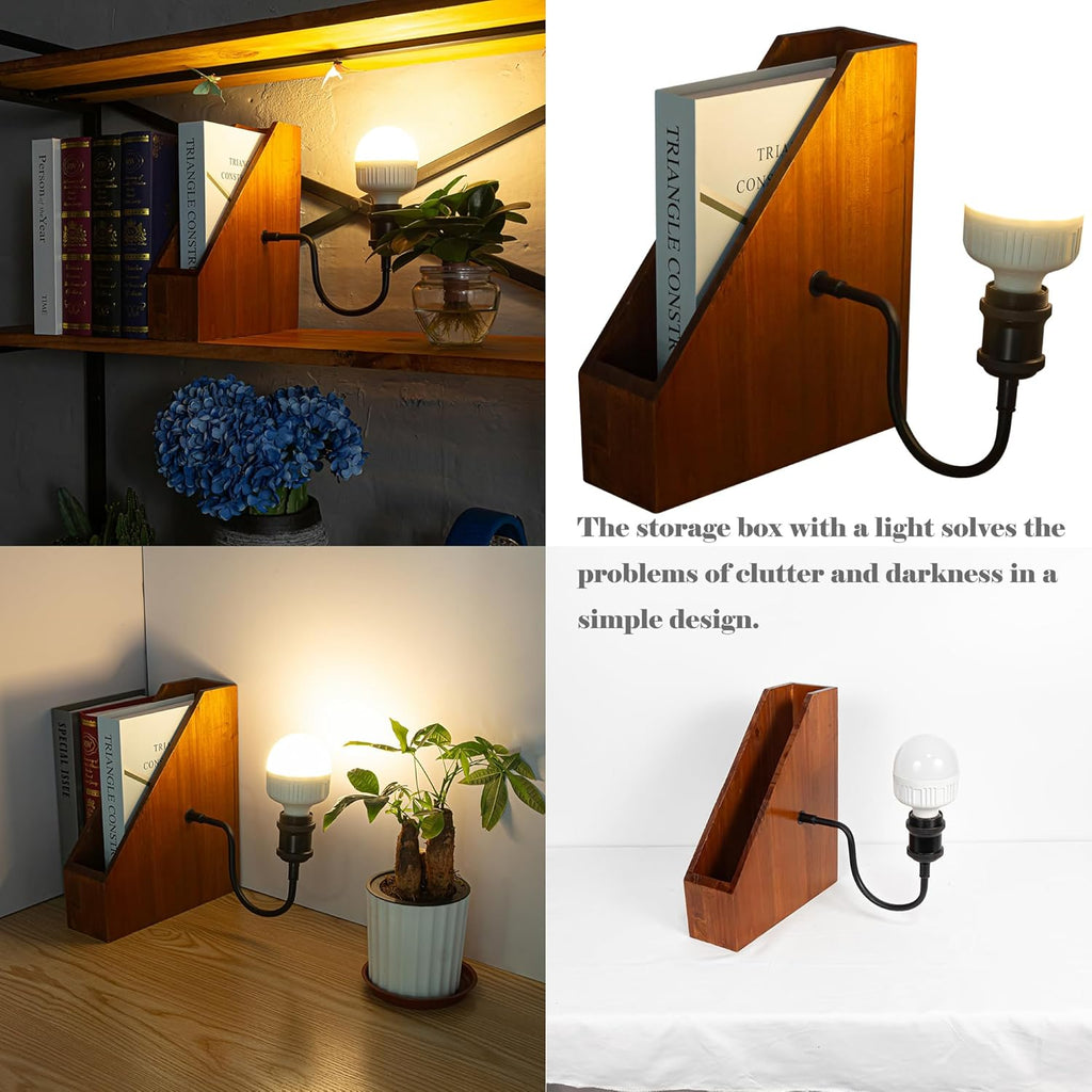 Kiven Cordless Bookshelf Lamp, Rechargeable Bookcase Lighting,Farmhouse Decorative Nightstand Storage Box with LED Light, Cordless Table Lamp for Bedside Bookshelf Cabinet DZ0031-W