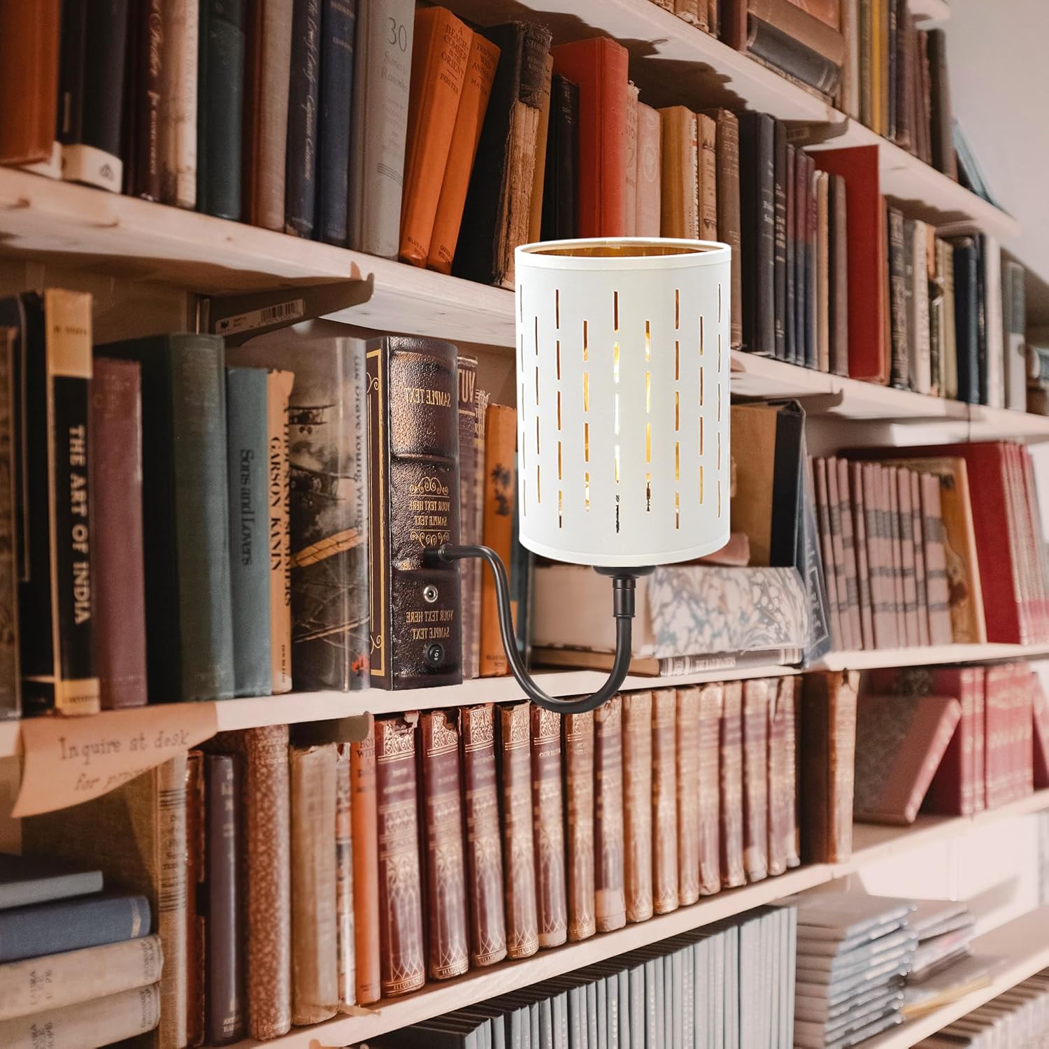 Kiven Cordless Bookshelf Lamp, Set of 2 Rechargeable Bookcase Lighting with White Fabric Lampshade, Farmhouse Decorative Bookend, Cordless Table Lamp for Bedside Bookshelf Office Home Decor-DZ0286-3