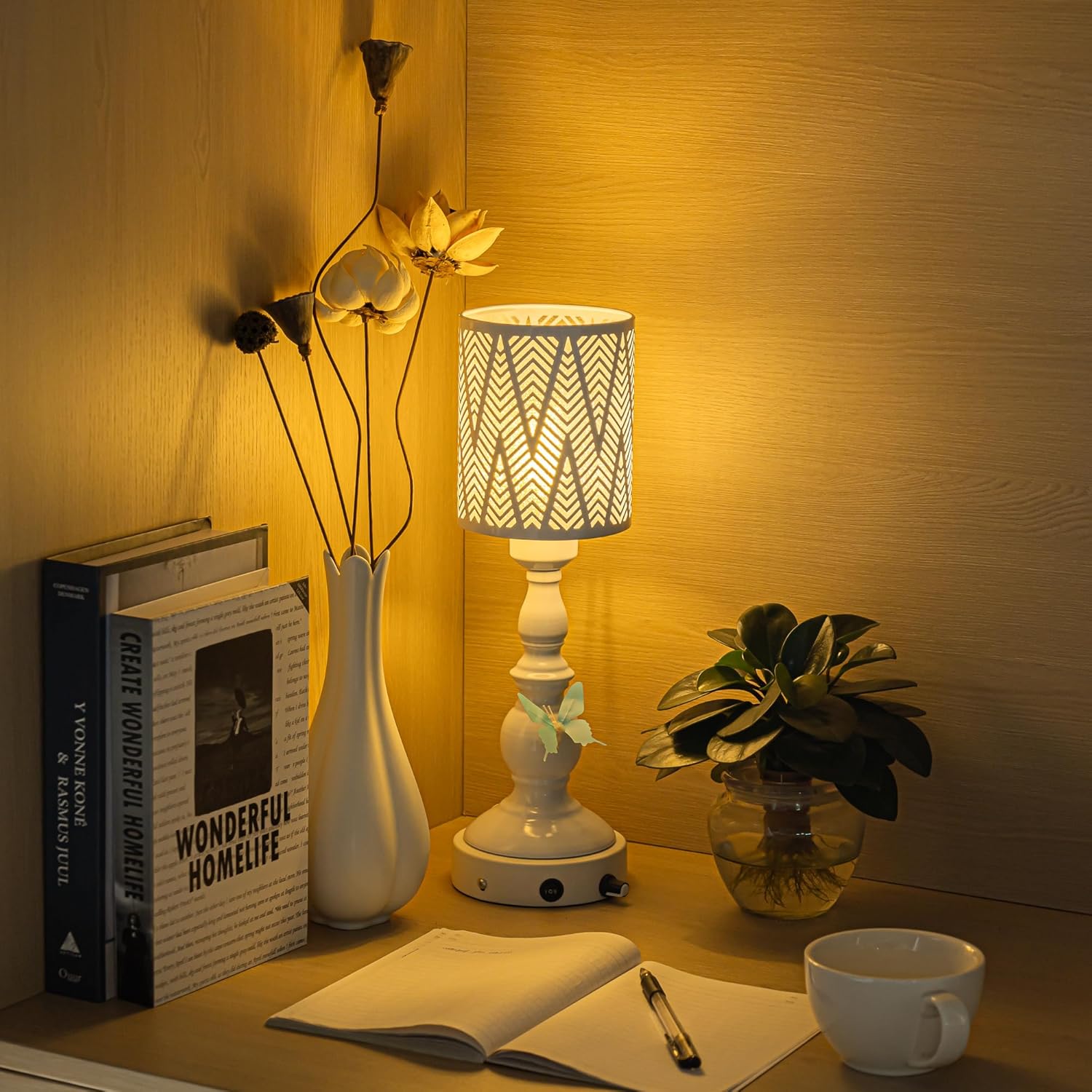 Kiven Cordless Table Lamp,Dimmable Rustic Farmhouse Bedside Desk Lamps with Metal Lampshade,2700K Warm White, Rechargeable Nightstand Lamp for Office Home Decor Bedside DZ0479