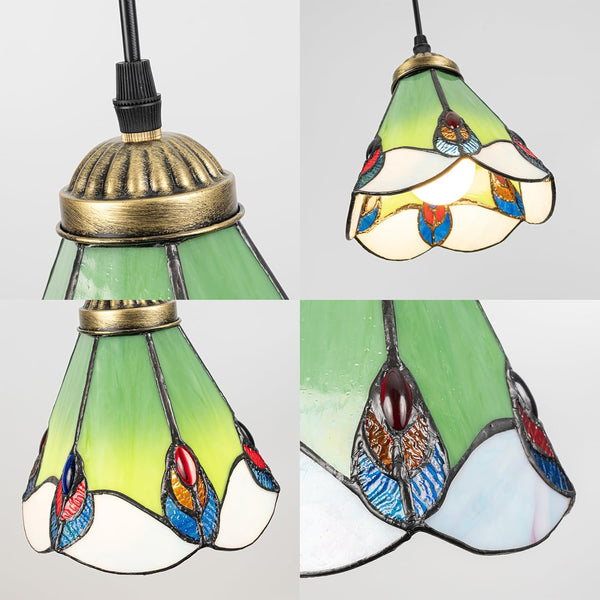 Mini Adjustable Cord Length L Type Track Lighting Green Lily Flower Stained Art Glass 4 Ft Track Mount Pendant Light Decorate for Kitchen Island Sloped and Vaulted Ceiling Customizable