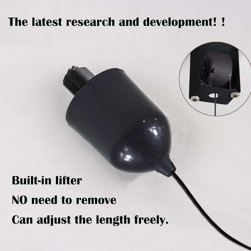 Adjustable height track pendant light mechanism. Features built-in lifter, easy length adjustment. Black track light pendant.