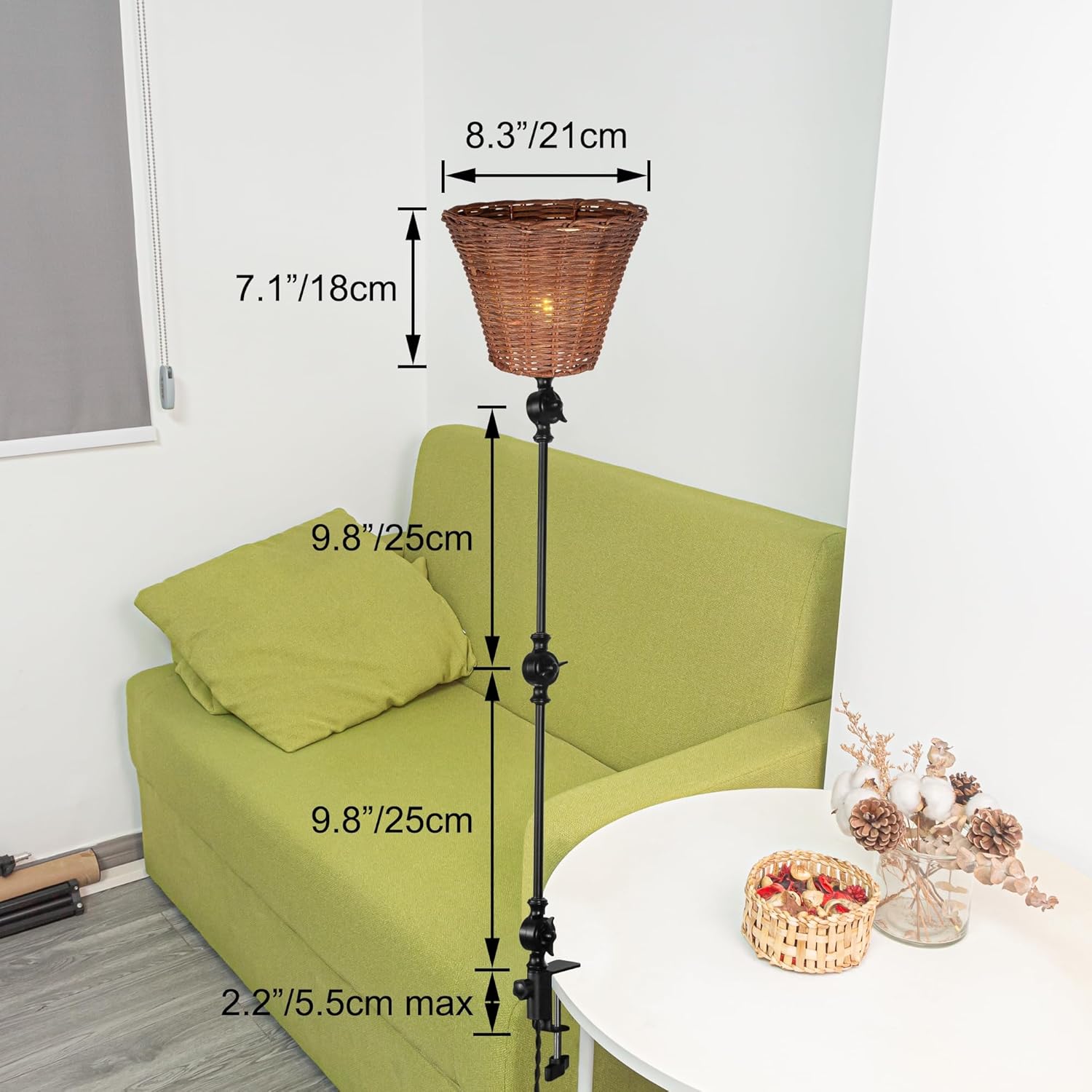 Kiven Dimmable Clip-on Desk Lamp, E12 Rattan Nightstand Lamps with Flexible Swing Arm, 8.2FT Plug in Cord, Farmhouse Decorative Clamp Lamp for Office Home Bookshelf Bedside DZ0497