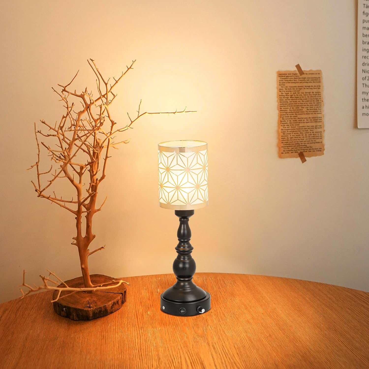 Kiven Cordless Table Lamp,Dimmable Rustic Farmhouse Bedside Desk Lamps with Metal Lampshade,2700K Warm White, Rechargeable Nightstand Lamp for Office Home Decor Bedside DZ0476-S