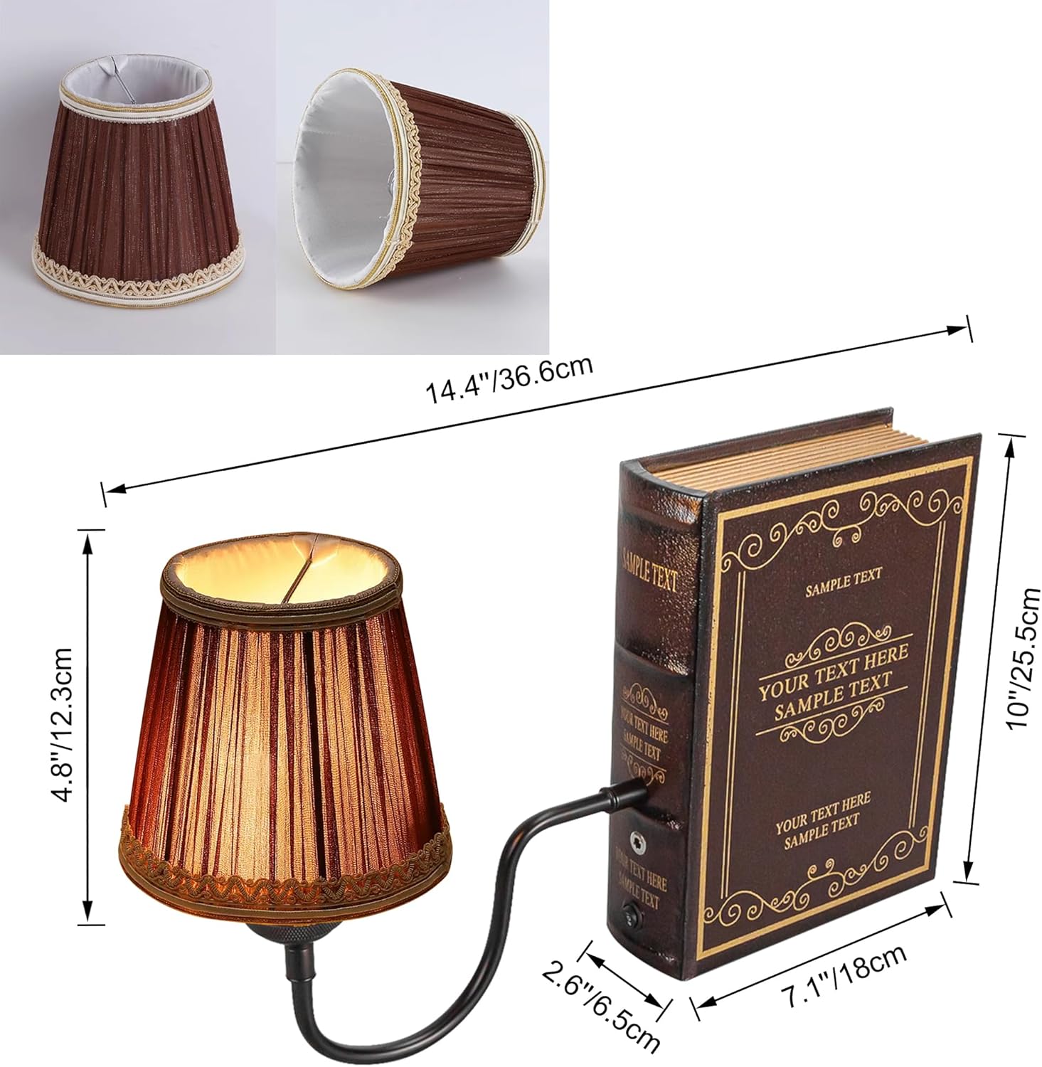 Kiven Cordless Bookshelf Lamp, Set of 2 Rechargeable Bookcase Lighting with White Fabric Lampshade, Farmhouse Decorative Bookend, Cordless Table Lamp for Bedside Bookshelf Home Decor DZ00329-807