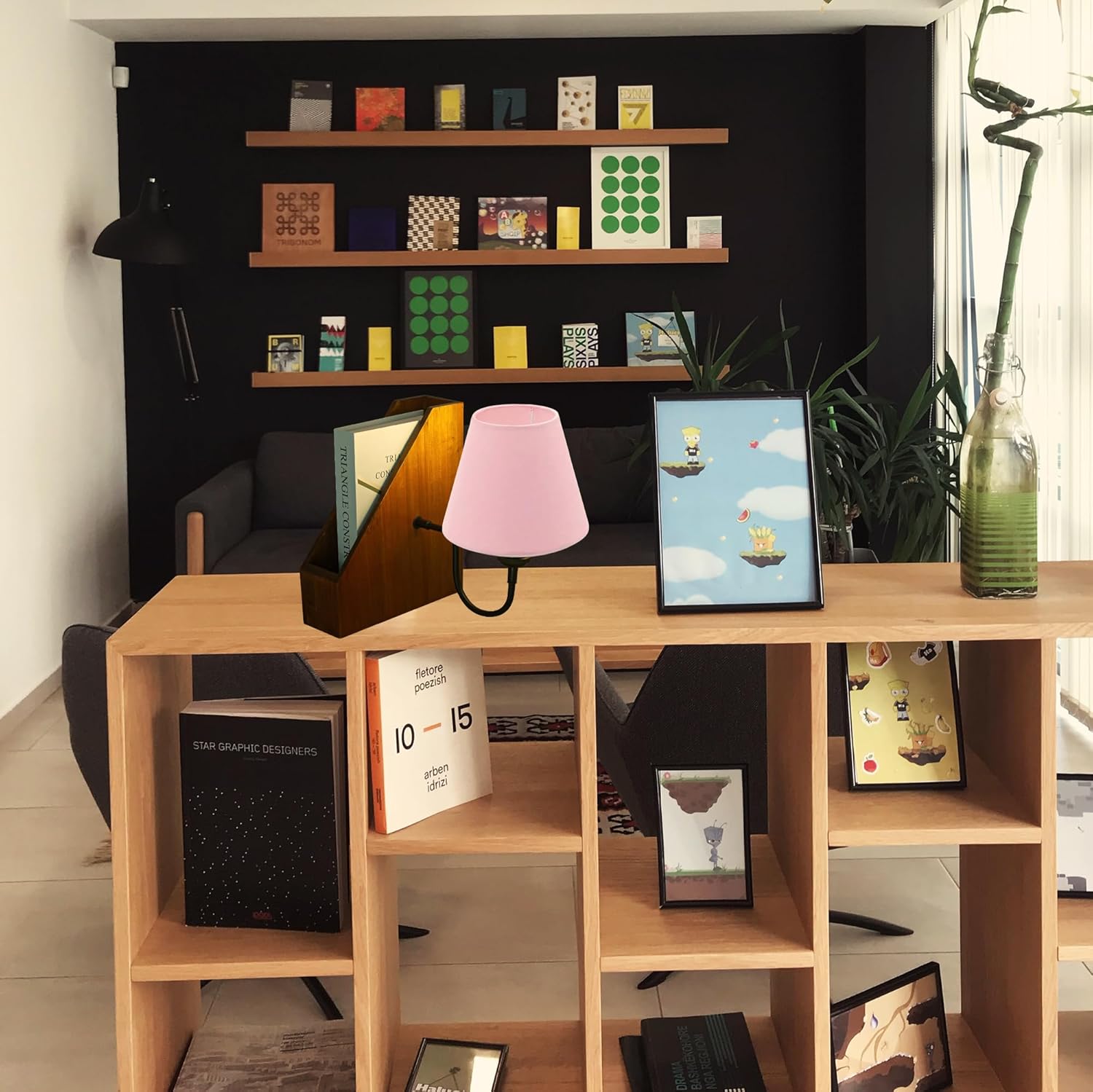 Kiven Cordless Bookshelf Lamp, Rechargeable Bookcase Lighting,Pink Farmhouse Decorative Nightstand Storage Box with LED Light, Cordless Table Lamp for Bedside Bookshelf Cabinet DZ0031