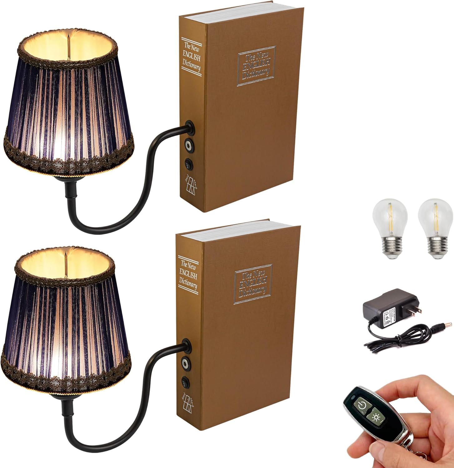 Kiven Cordless Table Lamp, Set of 2 Rechargeable Bookshelf Lamp with Off-White Fabric Lampshade, Farmhouse Decorative Bookend, Cordless Lamp for Office Home Decor Bedside Bookshelf