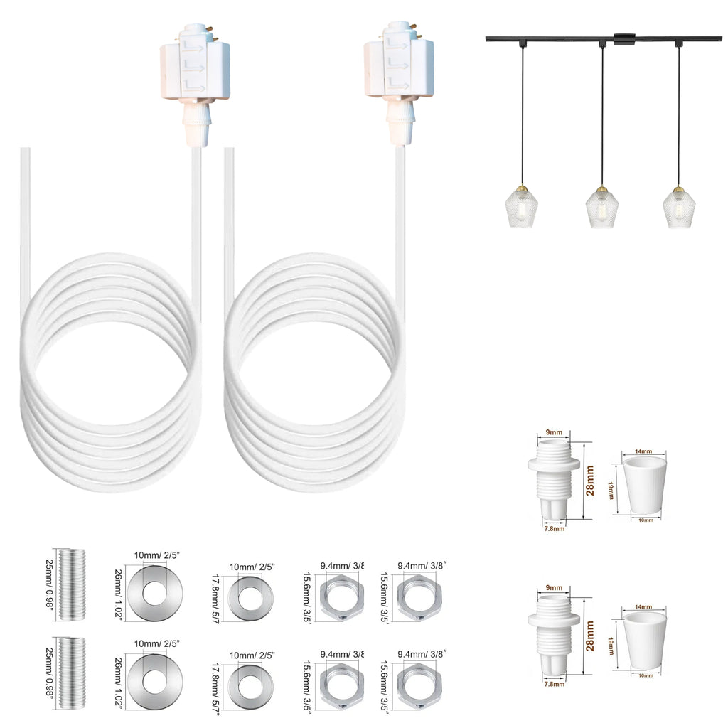 2pcs H-Track Light Connectors with 59-inch Wires and Lamp Holder Mounting Accessories (Lamp Head Not Included)