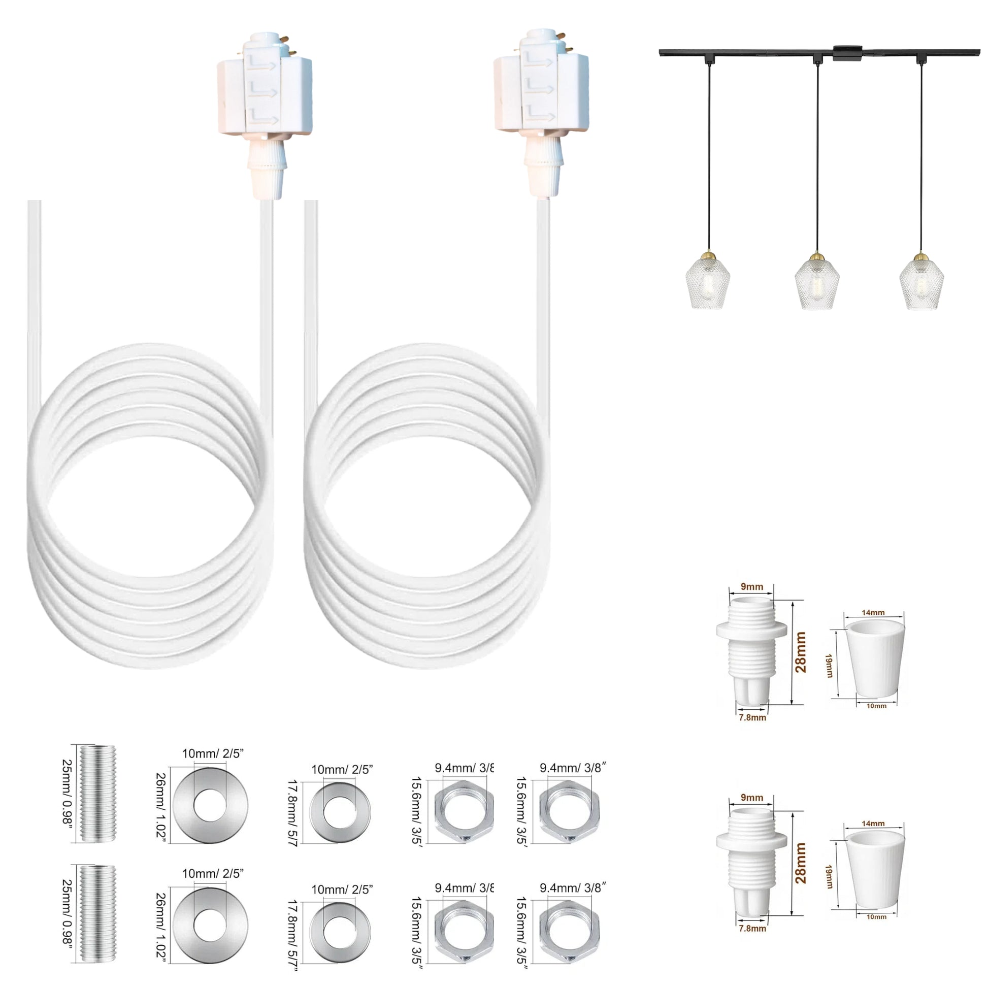 2pcs H-Track Light Connectors with 59-inch Wires and Lamp Holder Mounting Accessories (Lamp Head Not Included)