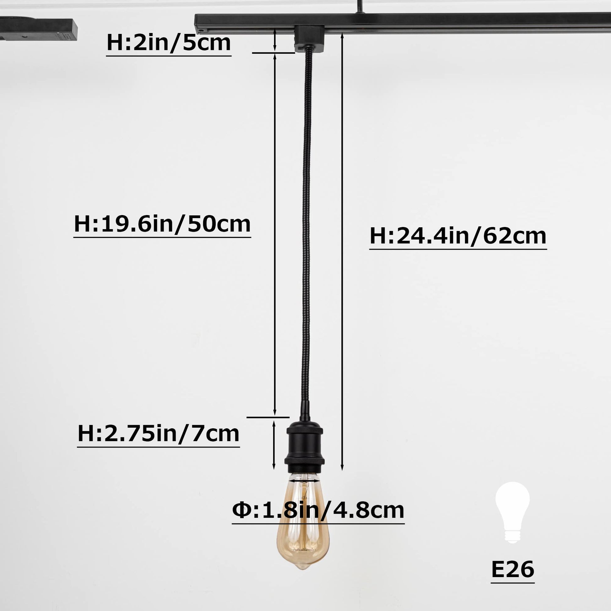 Kiven H Type Track Light,Black Iron Cone Shade Ceiling Spotlight, Flexibly Rotatable Light Goose Neck Head, Adjustable Island Lighting Mini Halo Track Mounted Pendant Lamp for Kitchen