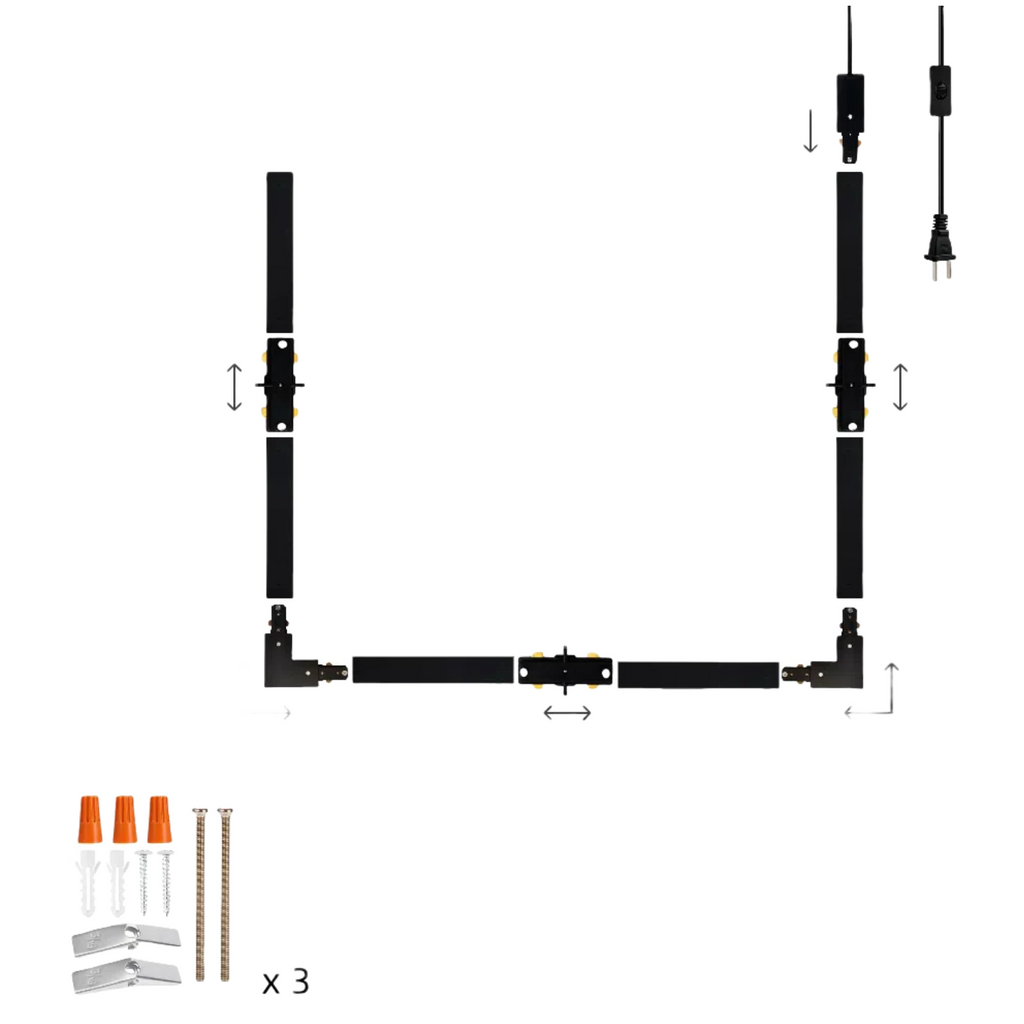 Customizable H Track Lighting Rail Kit Black 15ft Cord Length U-shaped Track with I and L Connectors Suitable for Kitchen Island of Various Shapes