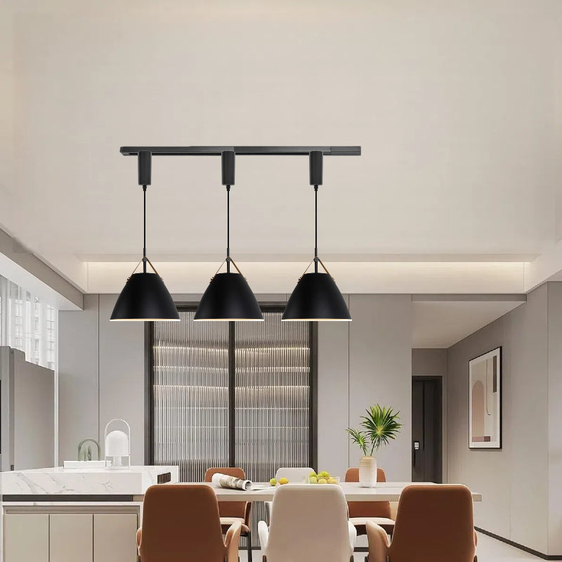 Kiven J-Type Track Lighting Fixture, Modern Juno Track Pendant Light with Built-in Cable Wrapper and Black Iron Lampshade, Adjustable Length for Bedroom Kitchen Home Lighting, 1-Light