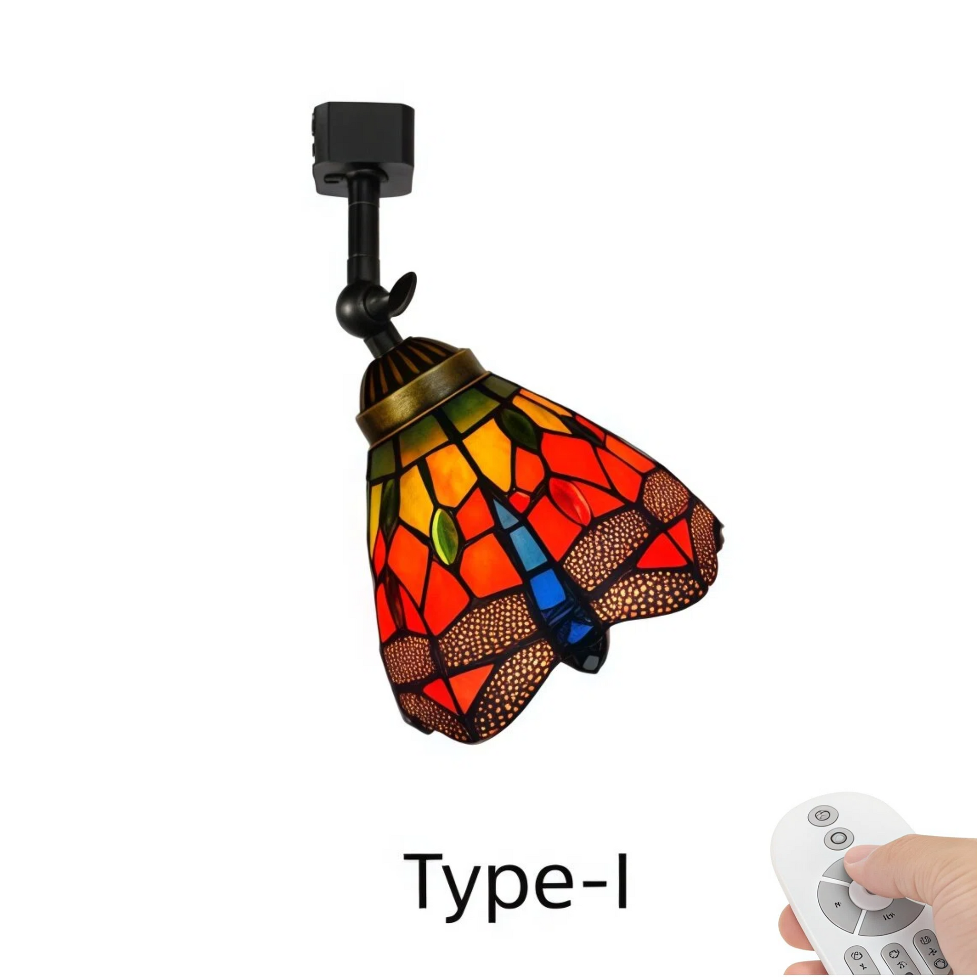 Kiven Dimmable H-Type Track Head Lighting Adjustable Angle Tiffany Ceiling Light Colorful Dragonfly Glass Shade Handmade Track Light Fixture for Gallery Mirror Front(No Track)