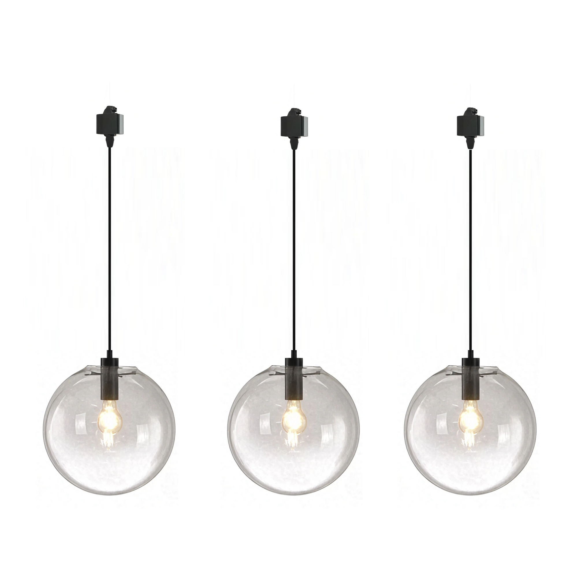 Kiven H-Type Track Lighting Light fixture, Modern Halo Track Pendant Light with Built-in Cable Wrapper and Glass Lampshade, Adjustable Length for Bedroom Kitchen Shop,Black Finish,1-Light