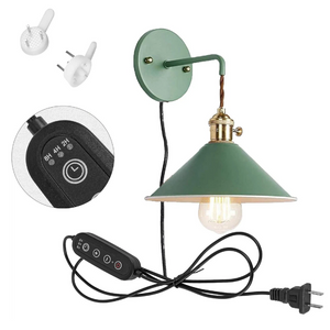 Kiven Wall Sconce Green Macaron Lighting Fixture with Plug-in Cord(5.9FT),Dimmable and Timed Wall lamp for Bedroom Bathroom-1 Pack