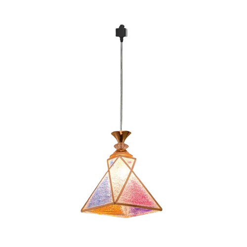 Modern Tiffany style pendant lighting with colorful geometric lampshade. Perfect for living room, bedroom, or hallway decor.