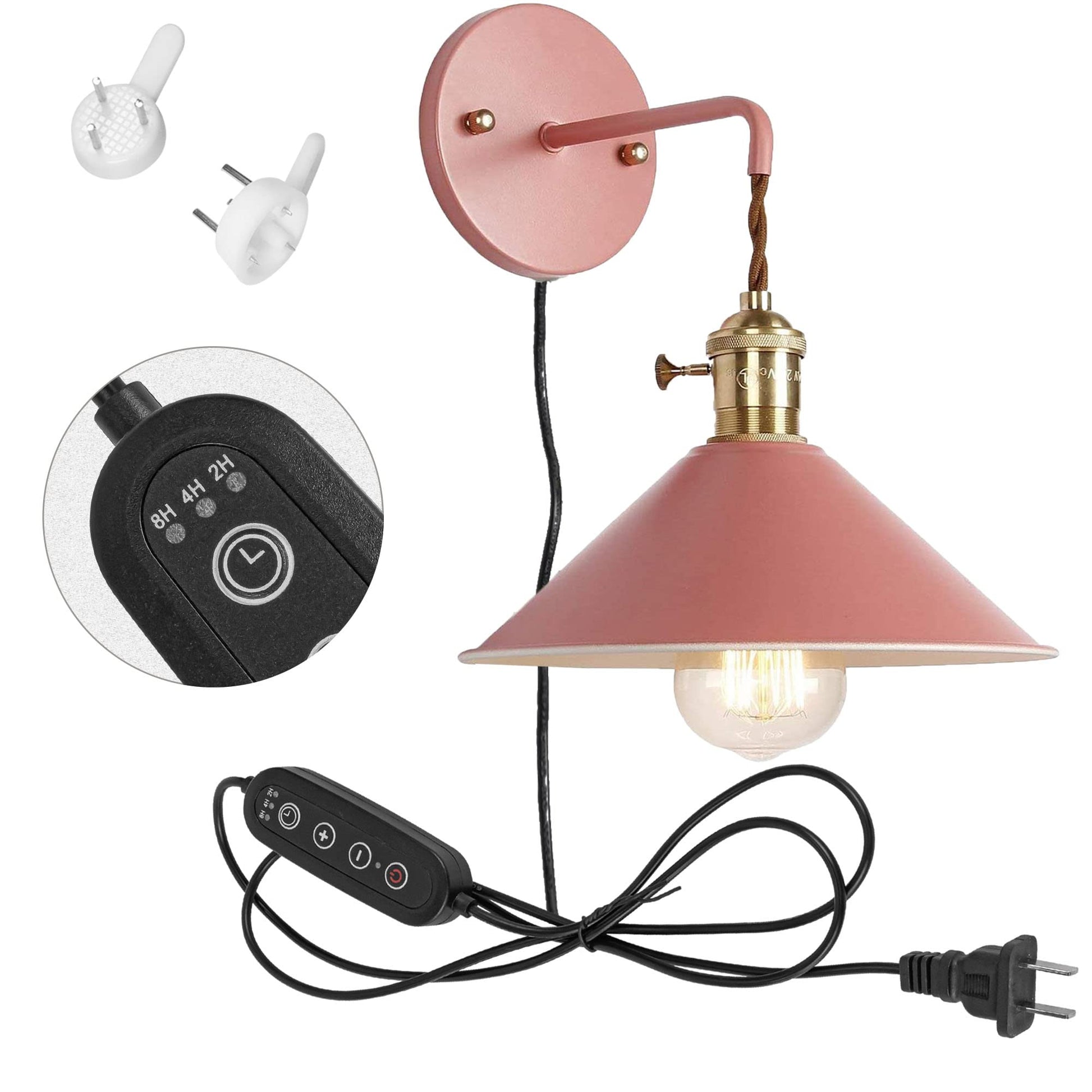 Kiven Wall Sconce Green Macaron Lighting Fixture with Plug-in Cord(5.9FT),Dimmable and Timed Wall lamp for Bedroom Bathroom-1 Pack
