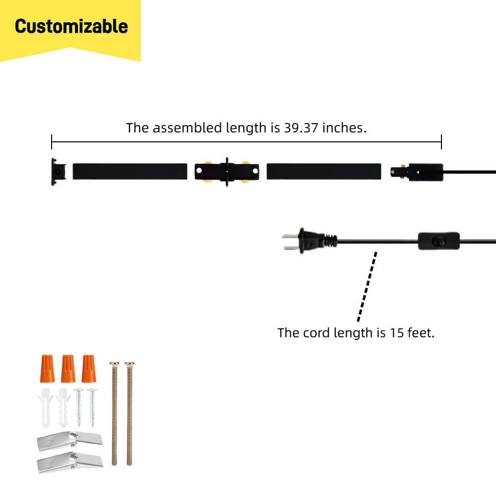 Kiven H-Type Plug in Track Lighting Pendant with Customizable length and 15ft cord, includes hardware, industrial design