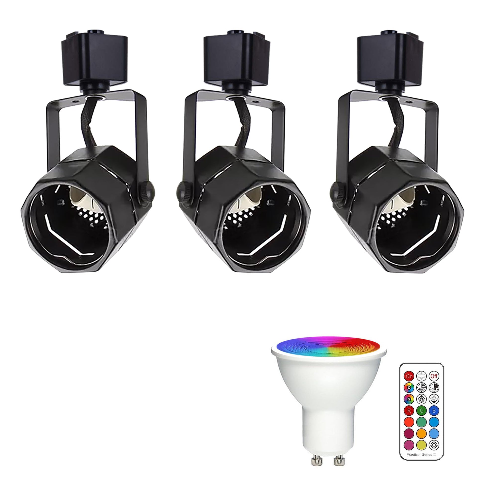 Adjustable H Type Track Light, Octagonal Ceiling Spotlighting Remote Control, Color Changing RGB White GU10 Timer Bulb Mini Lights Track Mounted for Kitchen Shopwindow Disco Ball