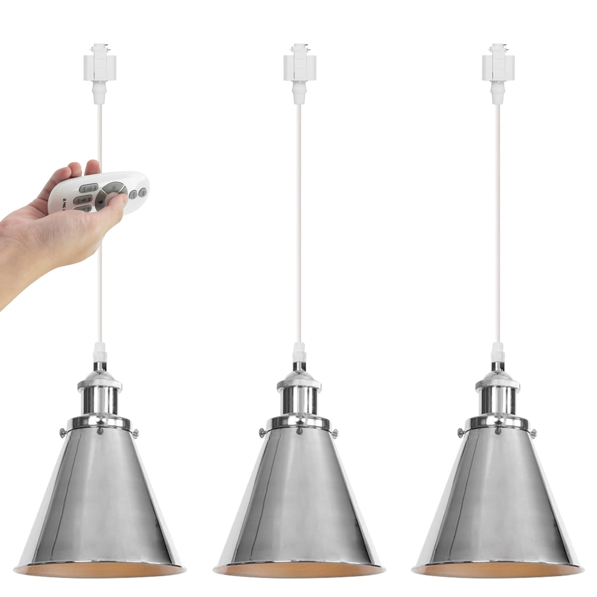 Kiven H-Type Track Lighting, 3-Light Modern Halo Track Pendant Light with Metal Lampshade,Dimmable H Track Light Pedant for Kitchen Island Home Cafe Bedroom, Cord Length 39.4",Silver Finish