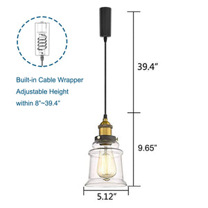 Kiven H/J/L Track Fixtures, Vintage Industrial Pendant Light w/ 5.12" Glass Shade, Dimmable