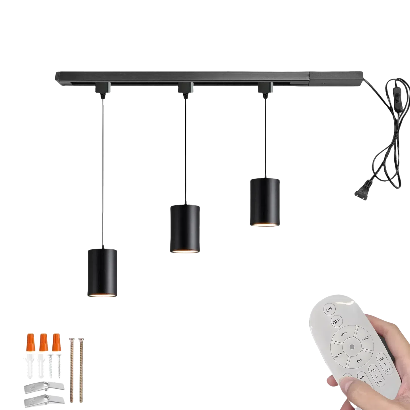 Remote Control 7W LED Track Linear Look Black Pendant Lights H-Type Plug-in Track Light with Focused Adjustable COB LED Dimmable for Dining Room Kitchen 3 Lights Customizable