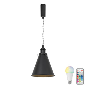 Track Lamp Black Cone Shade Remote RGB Dimmable Bulb Adjusted Cord Retro Track Lamp Warm Light