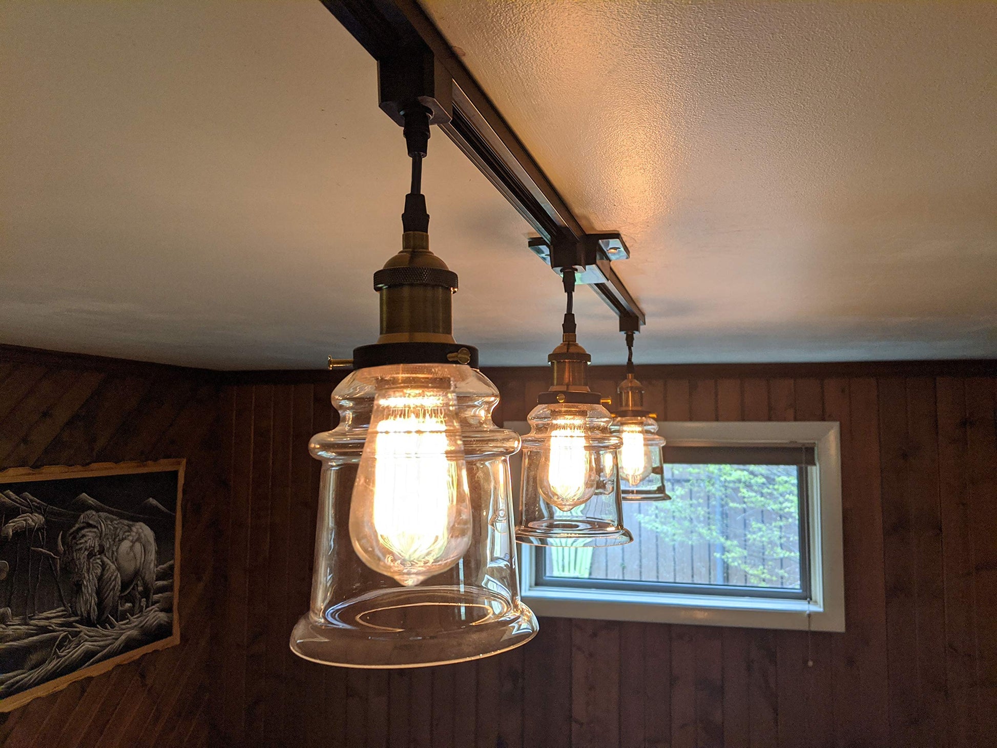 Kiven H/J/L Track Fixtures, Vintage Industrial Pendant Light w/ 5.12" Glass Shade, Dimmable