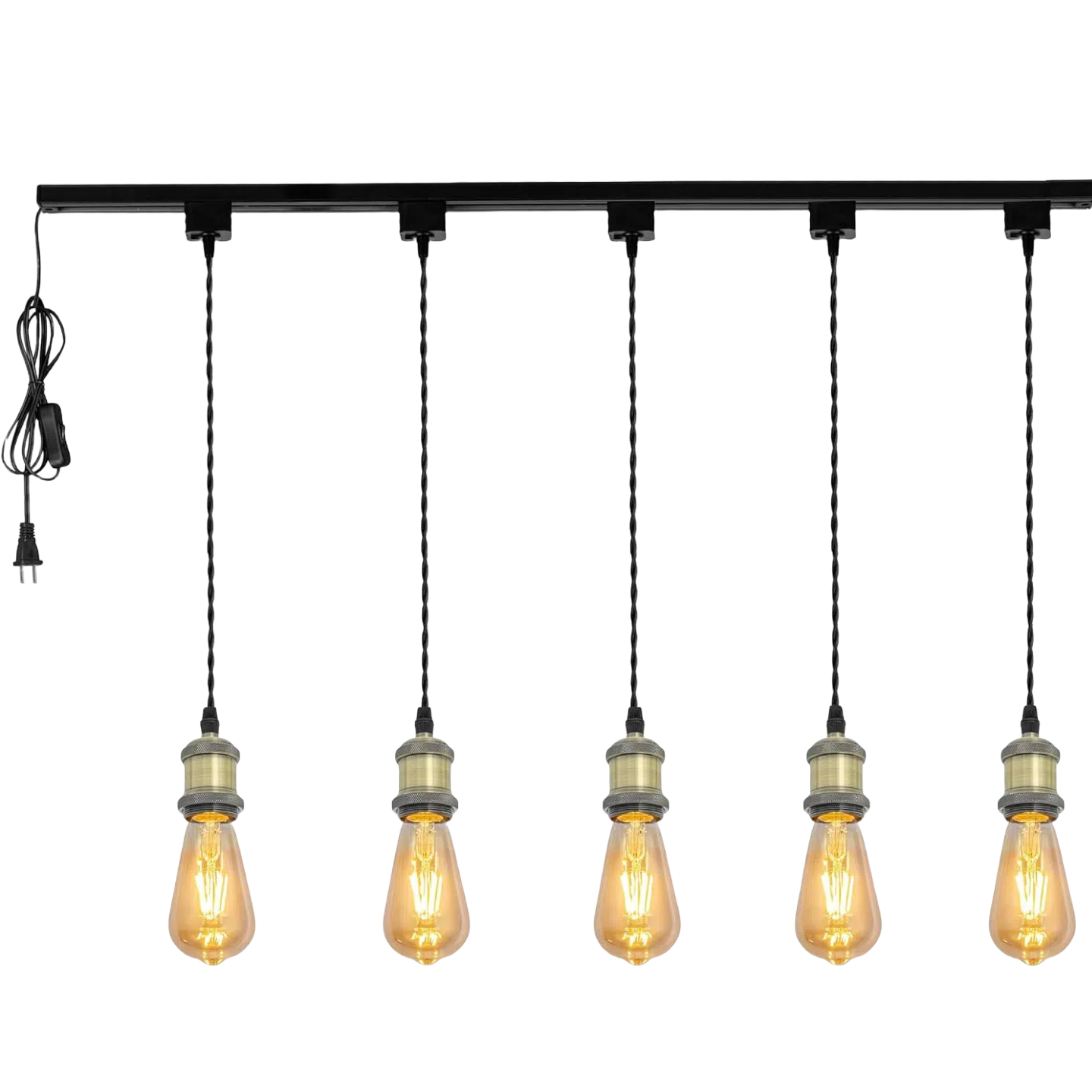 Kiven H-Type Plug in Track Lighting Pendants,Industrial h Track Pendant Lights with Aluminum Holder,Set of 5 Track Lighting Fixture for Kitchen Island,Included 39in Track System,Bronze Finish Socket