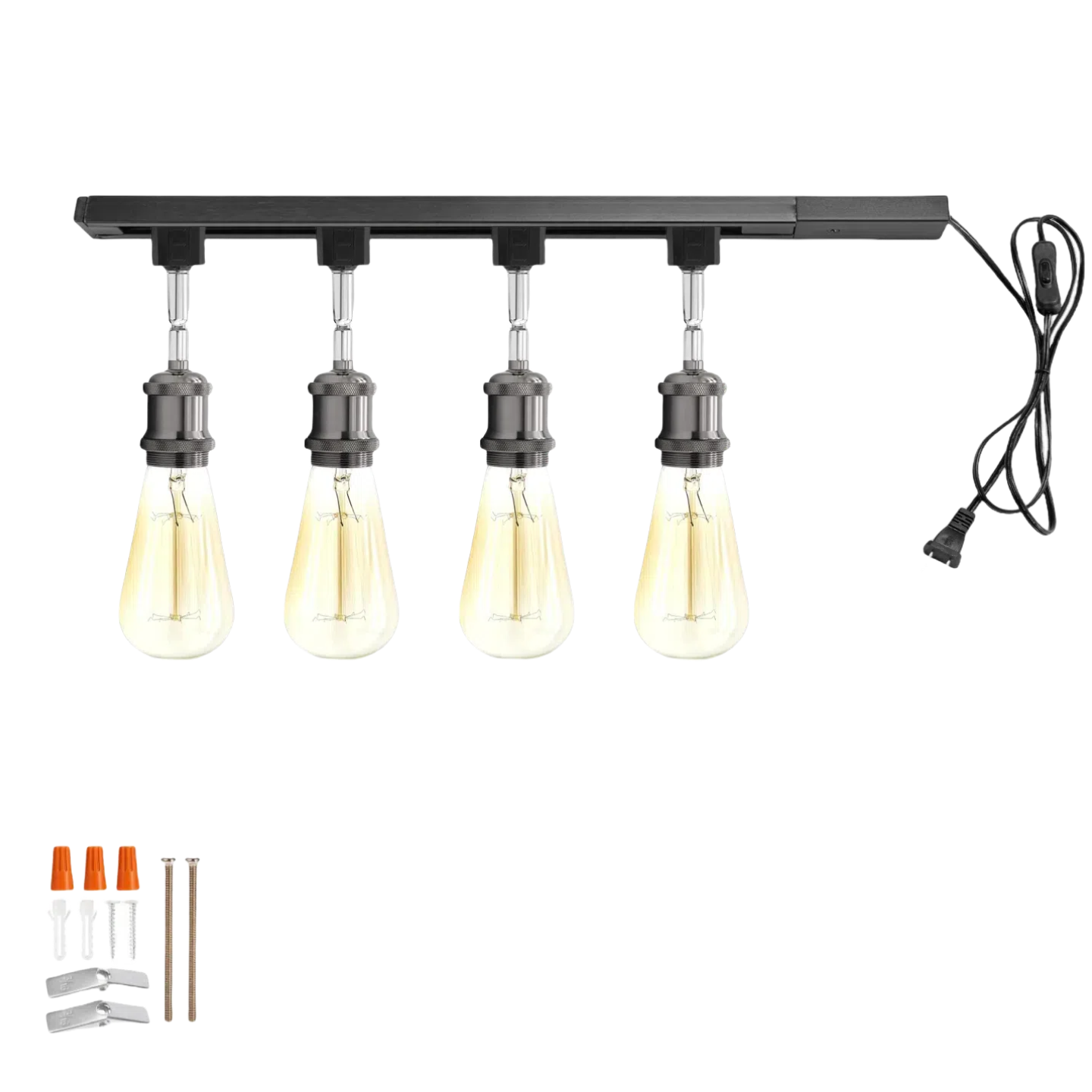 Kiven E26 Plug in Track Light H Track Heads Adjustable LED Track Lights Fixture Dimmable for Kitchen, Retro Vintage Style, Bulbs Not Included - Pack of 4(Pear Black)