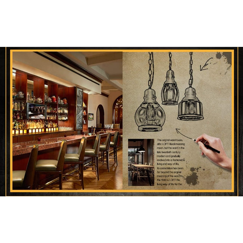 Amber glass industrial pendant lights in a vintage style, perfect for kitchen or dining room lighting.  Dimmable feature.
