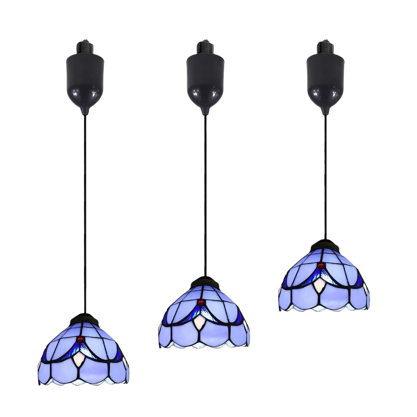 6 inches Adjustable Cord Length Halo Track Lighting Pendants, 4 Ft Cord, H-Type Track Blue Tiffany Stained Art Glass, E26 Socket Track Mount for Kitchen Island Sloped Vaulted Ceiling 3-Lights